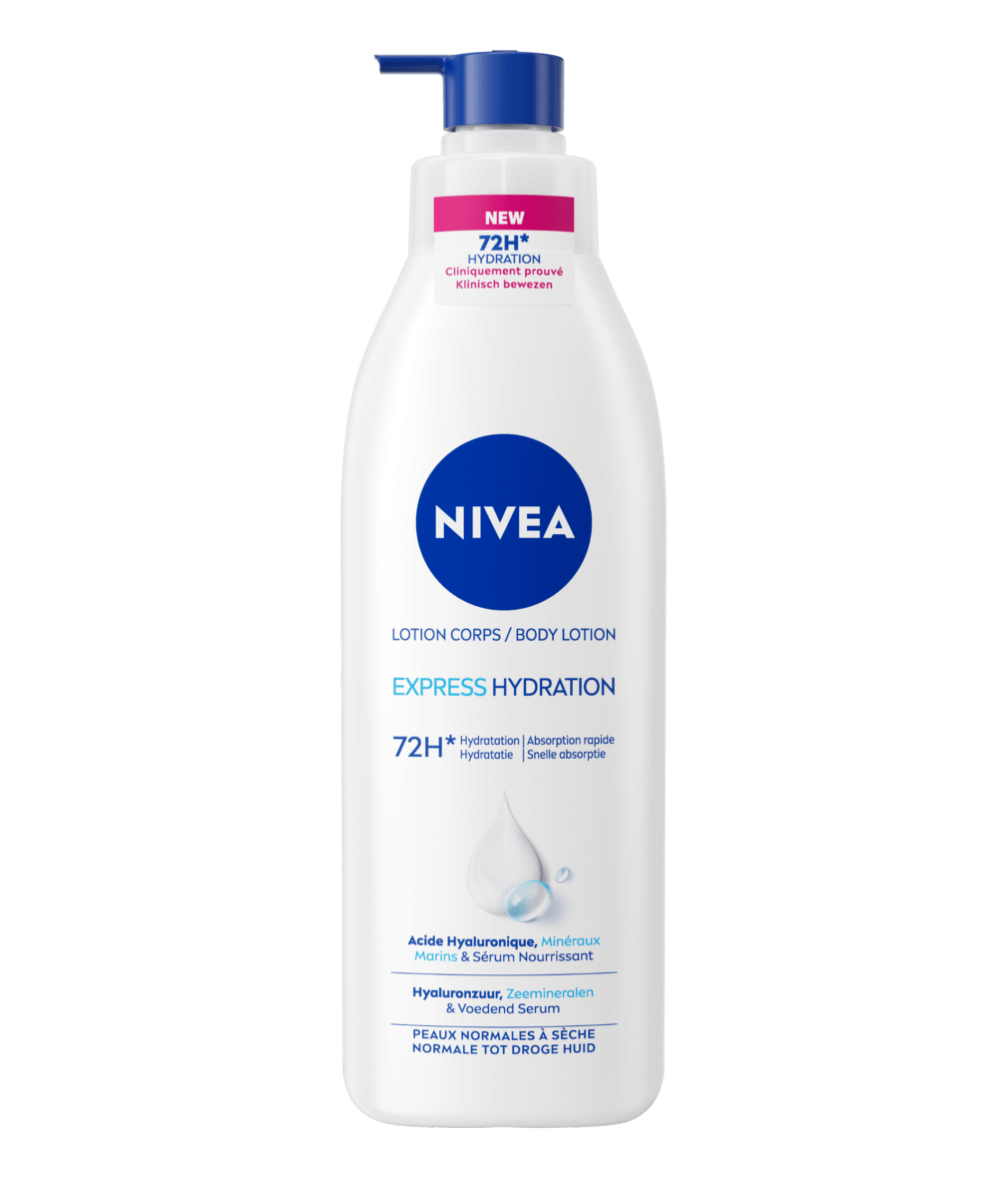 Nivea Lait Corps Hydratation Express, visuel relevé sur la page fabricant