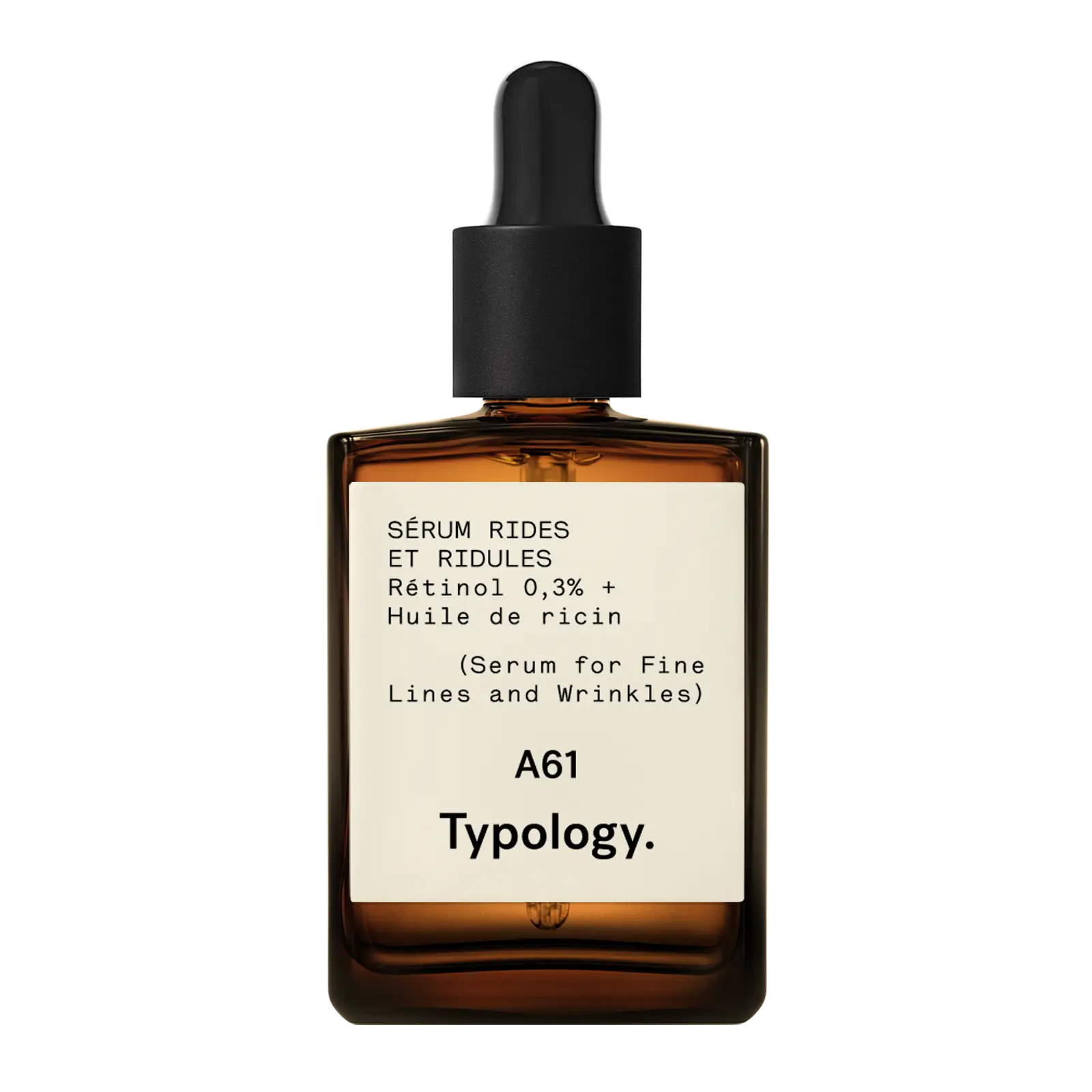 Typology Sérum Rides et Ridules Rétinol 0,3 %, visuel relevé sur la page fabricant