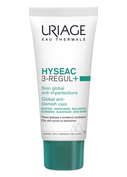 Uriage Hyséac 3-Regul+ Soin Global Anti-Imperfections, visuel relevé sur la page fabricant